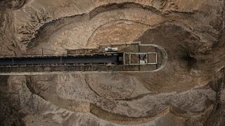 Aerial view of conveyor belt at mining site